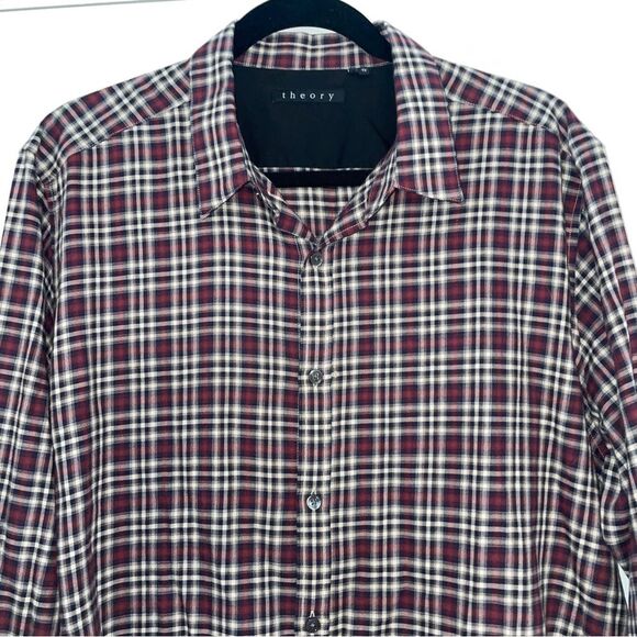 Theory 100% Cotton Zack Plaid Long-Sleeve Sport Shirt Button Front Collared XL - Picture 6 of 10
